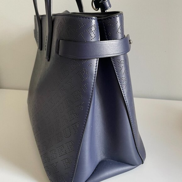 Burberry Navy Blue Medium Perforated Logo Leather Banner Bag - Picture 4 of 9